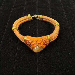 Boho Faux Leather Cuff | Artistic Resin Stone Costume Bracelet